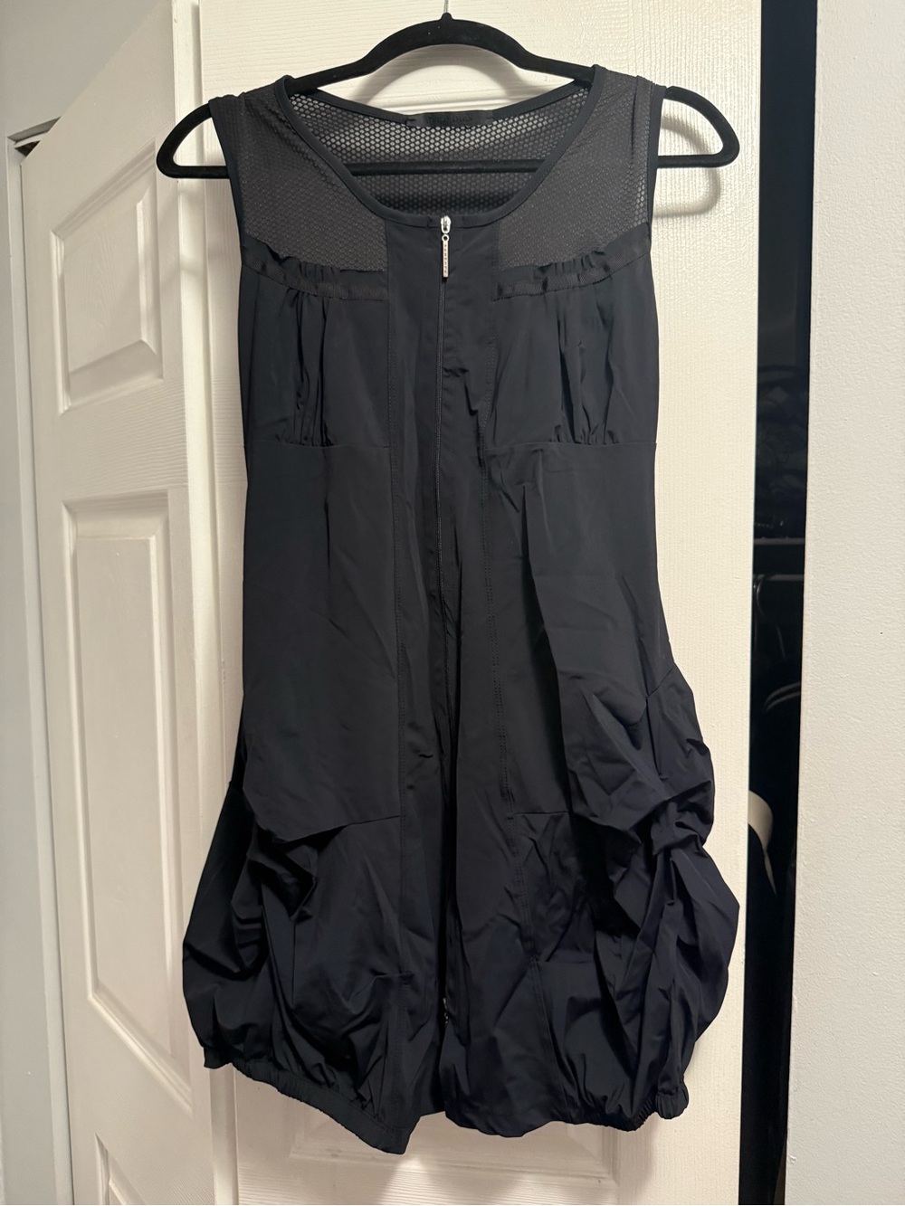 Black Sleeveless Bubble Hem Zip Front Dress